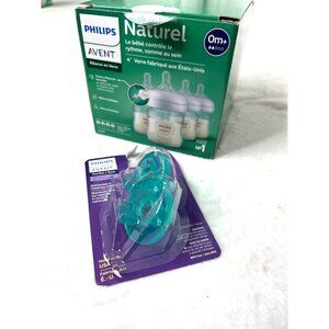 Avent Natural Baby 3 Glass Bottles Breastfeeding 0m+ Colic & Soother Pacifiers